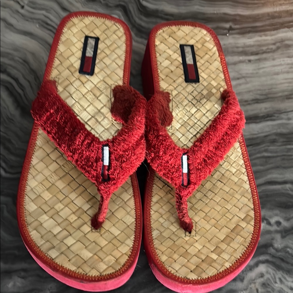 Tommy Hilfiger Red Sandals with Quilted Footbed
